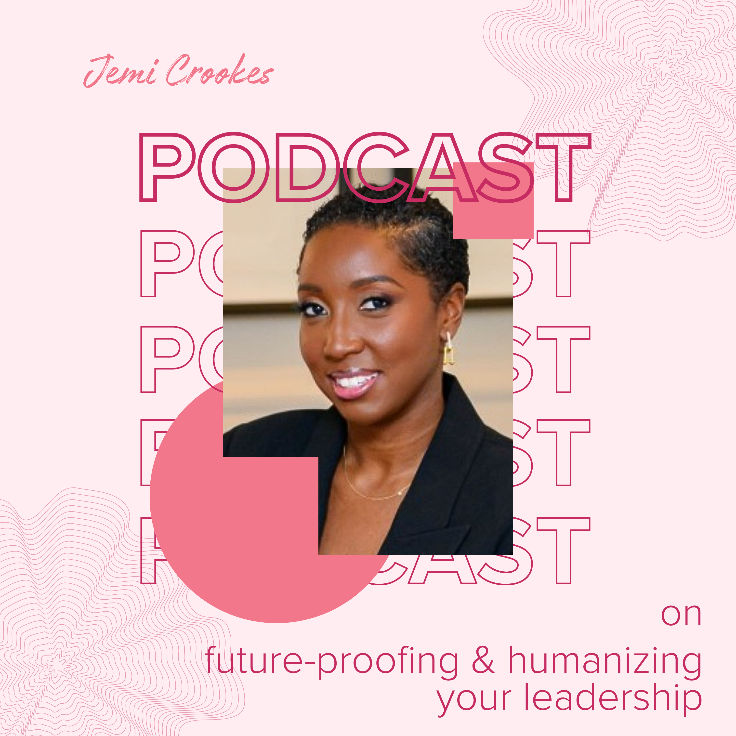 a pink background with featured guest portrait in the middle