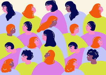 diverse women grouped together in colorful illustration