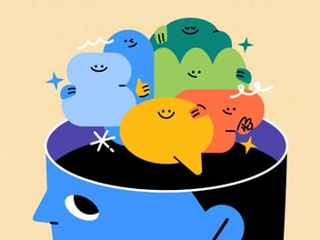 a cartoon head filled with colorful thoughts and ideas 