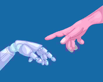 human hand reaching to touch robot hand 