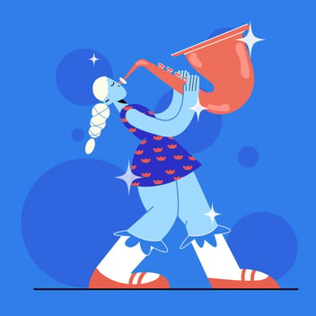 a cartoon character playing a musical instrument