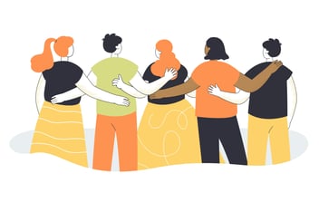 a group of people linking arms