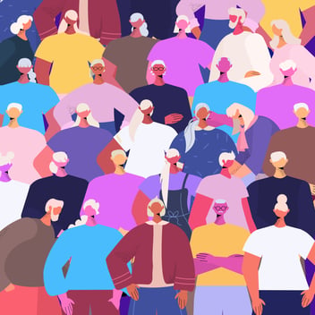 a cartoon of a crowd of people standing next to one another