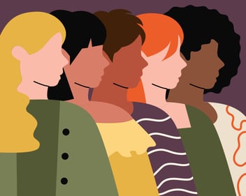 a group of women looking to the right 