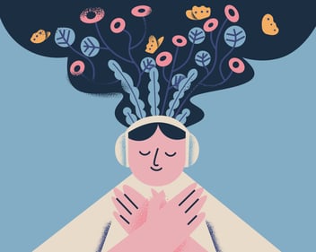 person meditating with headphones 