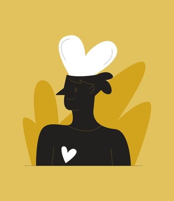 person with heart on top of head