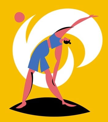 woman stretching in front of yellow background