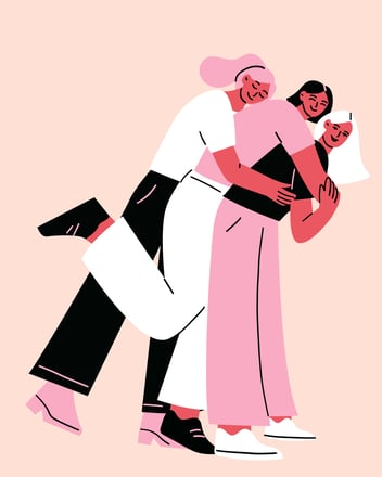 three women hugging