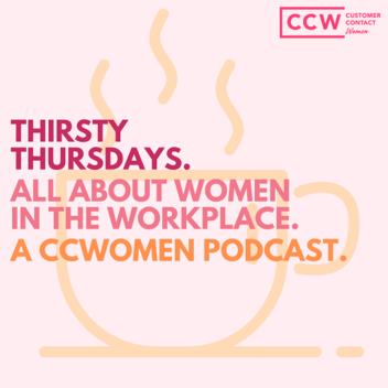 A logo with a steaming cup of a hot beverage for CCWomen Podcast