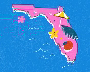 pink florida map with beach 